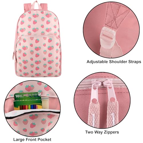 Trail Maker Kids School Backpack 17 Inch Sweet Strawberries Print for Girls & Boys