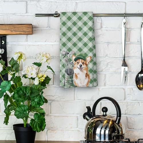 Corgi Golf Kitchen Towels - 16x24 Absorbent Dishcloths