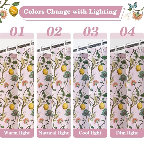 Fammio Pink Floral Hummingbird Shower Curtain, 72x72 Botanical Bath Decor