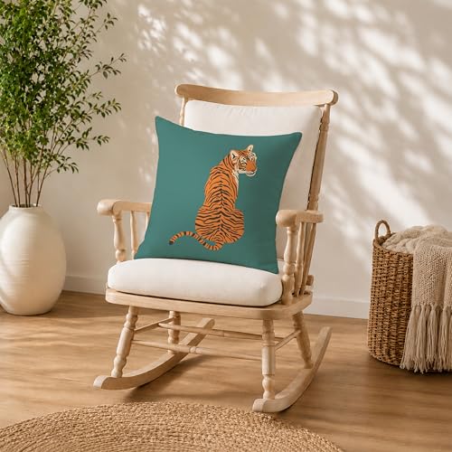 Tiger Throw Pillow Cover 18x18, Boho Flannel Decorative Case - Tiger-01