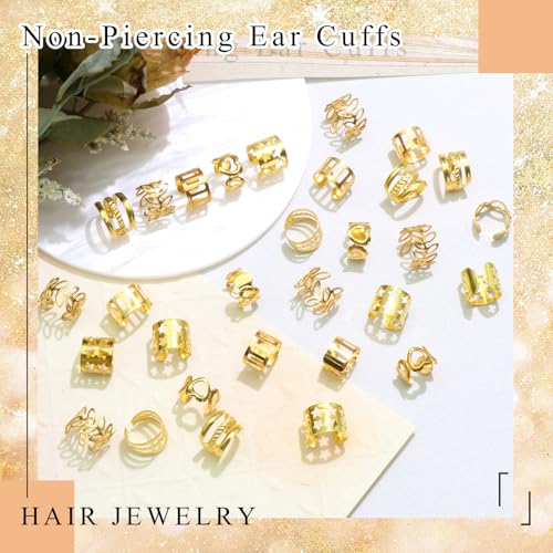 NAISKA 30Pcs Gold Hair Cuffs and Dreadlock Beads for Braids