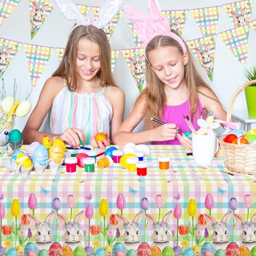 Dvaorc 4-Pack Easter Tablecloth and Bunny Banners Spring Party Decor