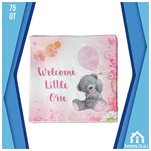 75-Pack Baby Girl Shower Napkins - Pink Teddy Bear Design