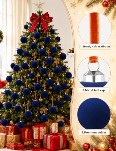 Minetom Navy Blue Christmas Ornaments Set - 15 Pcs, 3.15 Inch Velvet Decorations, Variation of Blue / 3.15 Inch