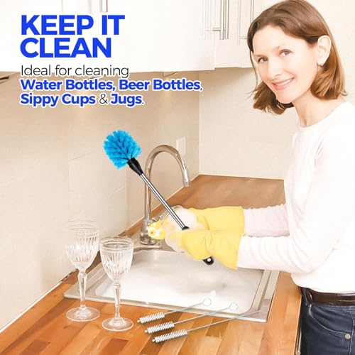 Holikme 5-Piece Bottle and Straw Cleaning Brush Set, 14" Blue