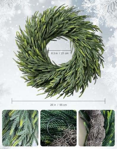 Green 2 Pack Artificial Norfolk Pine Wreath 26 Inch Christmas Front Door Decor