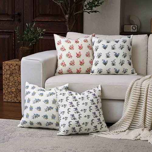 SLIITIM Hydrangea Floral Cotton Pillow Covers 18x18 Inch Set of 2, Soft Home Decor