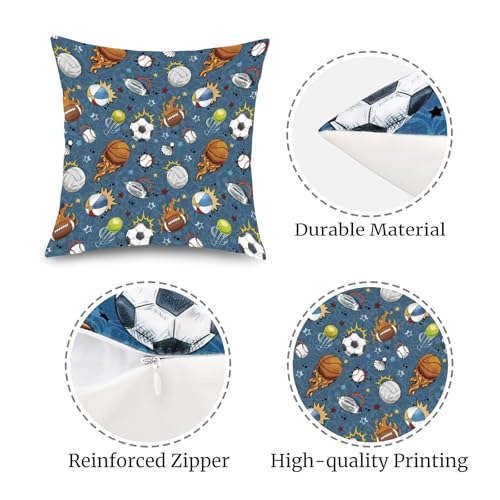 Joymaison 18x18 Velvet Kids Sports Ball Throw Pillow Covers Set of 2