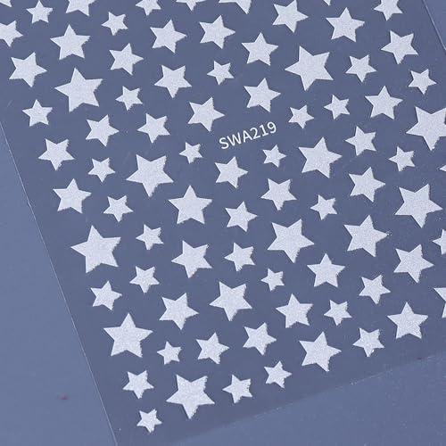 3D Self-Adhesive Nail Stickers Star Decals Red White And Blue 3 Sheets