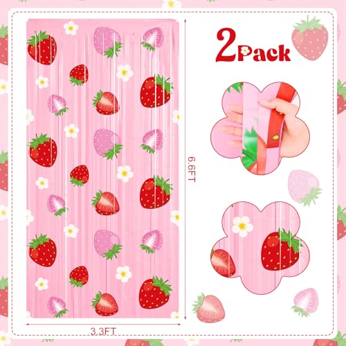 Strawberry Foil Fringe Curtains - 2 Pack Tinsel Backdrop for Party Decor