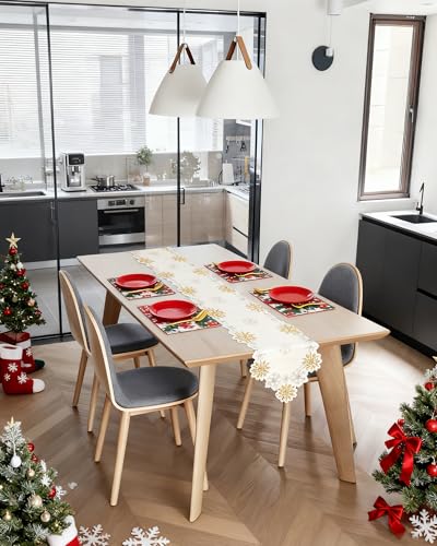 Gold 13x54 Inch Embroidered Snowflake Christmas Table Runner