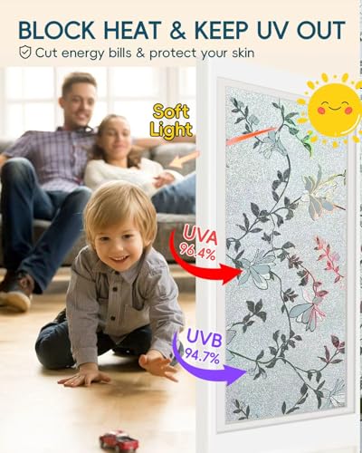 Frosted Glass Window Film - Elegant Flower Design, 17.5" x 78.74"