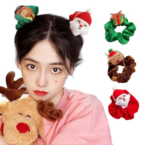 Christmas Velvet Hair Scrunchies 3-Piece Set Festive Ponytail Holders