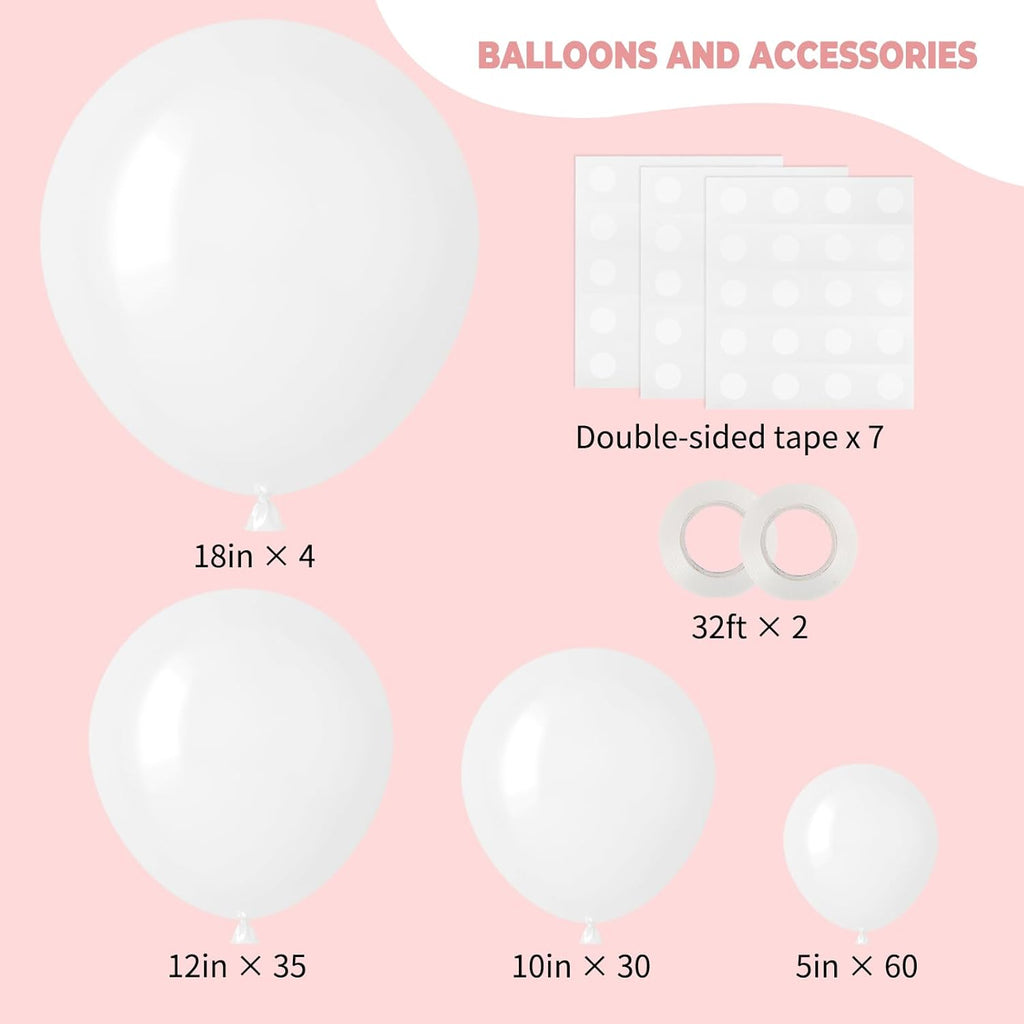 RUBFAC White Balloons - 129-Piece Set in Various Sizes for Engagement, Wedding, and Party Decor