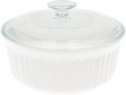 CorningWare Round Casserole Dish - 1.5qt French White with Fluted Glass Lid | Versatile Cookware