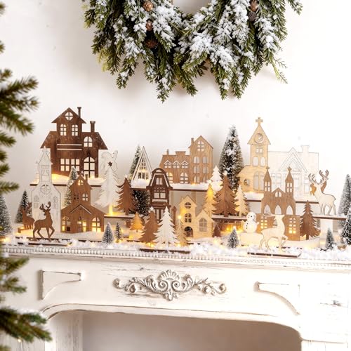 12 Pcs Rustic Christmas Wooden Tree and Elk Table Decor Set