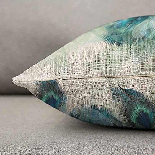 Peacock Feather Throw Pillow Cover, Watercolor Blue & Green, 12x20 Inch