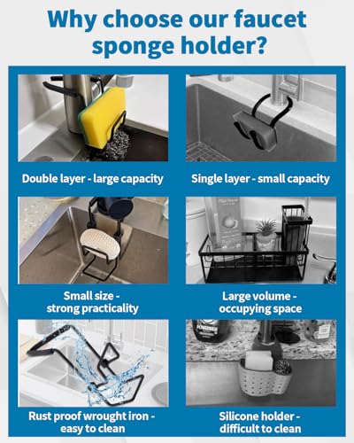 Black Sink Sponge Holder - Double Layer Kitchen Faucet Organizer