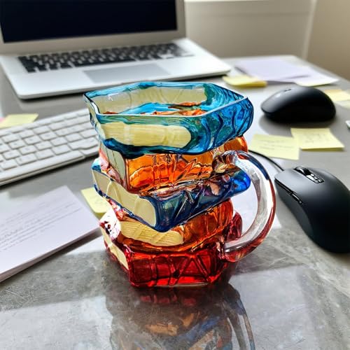 Painted Book Mug for Hot Cold Drinks 15oz Novelty Glass Literary Gift