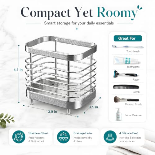 Stainless Steel Electric Toothbrush Holder - Silver 1-Slot Countertop Stand