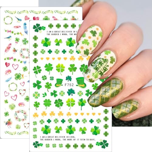 St. Patrick's Day Shamrock Nail Art Stickers - 8 Sheets Green Clover Decals