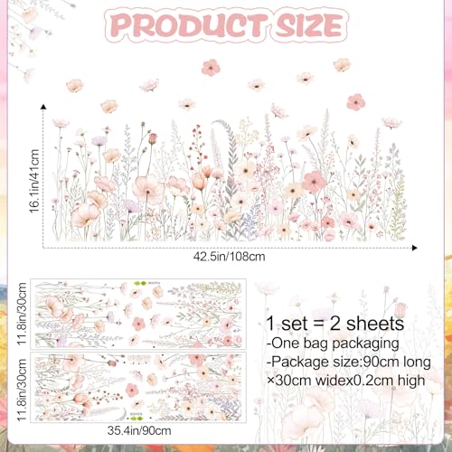 Floral Baseboard Wall Stickers - Removable Peel & Stick Decals
