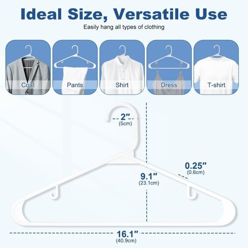 HOUSE DAY White Plastic Hangers - Space-Saving Non-Slip Coat Hangers | 16 Pack for Shirts, Coats, and Pants