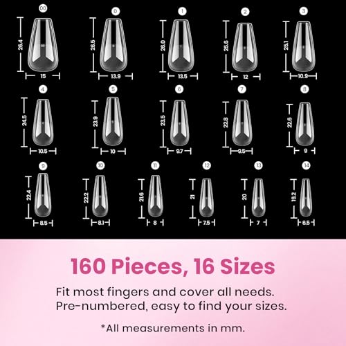 Beetles Flat-X Coffin Gel Nail Tips - 160pcs Medium Pre-Etched Press-On