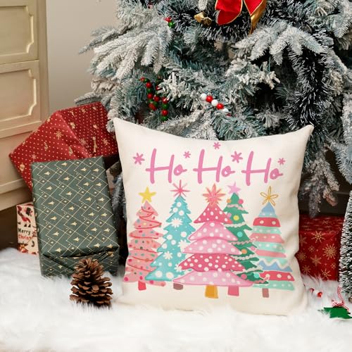 Watercolor Christmas Tree Pillow Cover 18x18 Inch Farmhouse Holiday Decor
