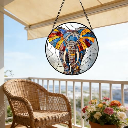 15-Inch Stained Glass Elephant Window Suncatcher - Silver, Gift for Women