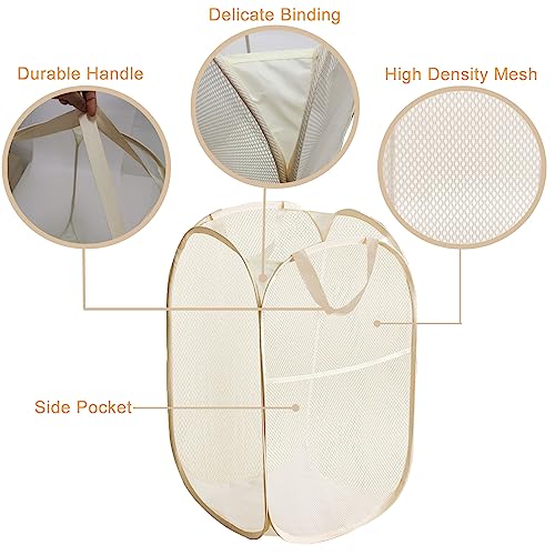 Aplter Beige Pop Up Mesh Laundry Hamper Folding Storage Bin