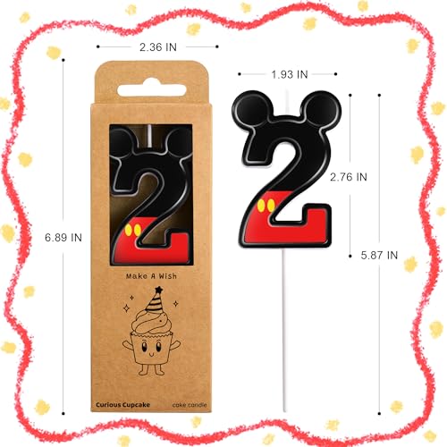 Cartoon Red and Black Number 2 Birthday Candle - 2.76 Inch