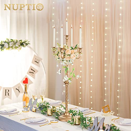 Tall Gold Candle Holders Set of 2 - 34 Inch Floor Taper Candle Stands for Weddings & Holidays