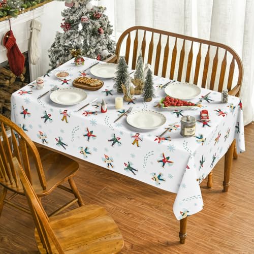 Christmas Tablecloth 60 x 84 Inch Rectangular Kids Frolic in White