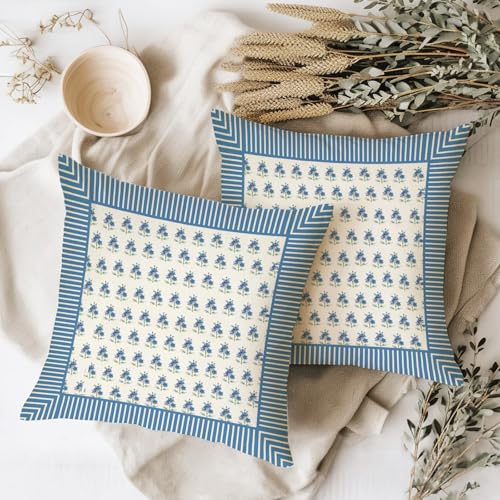 Fahrendom Blue Floral Decorative Throw Pillow Covers - Set of 2