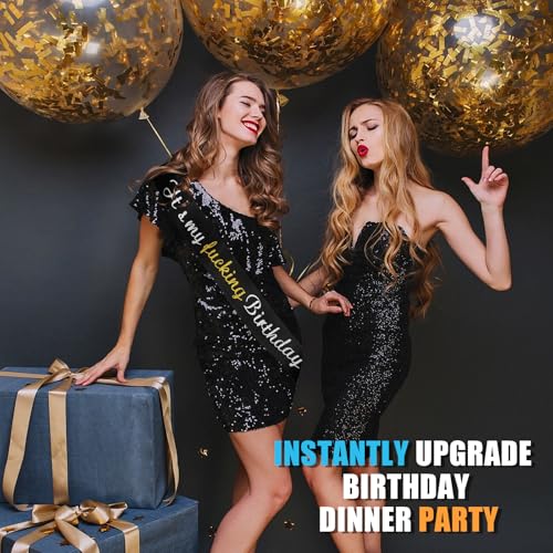 It's My F-King Birthday Sash - Glitter Black Satin for All Ages