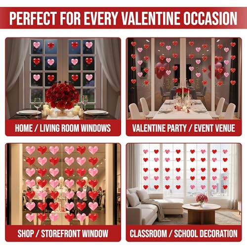 Valentine's Day Diamond Heart Window Clings - 200 Pack