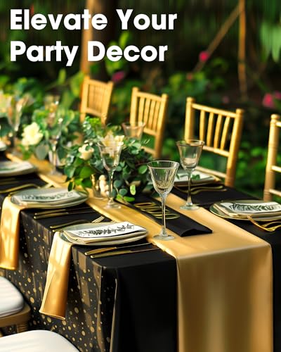 Niuara Black and Gold Tablecloth and Runner Set - 3+3 Pack for 6ft Tables