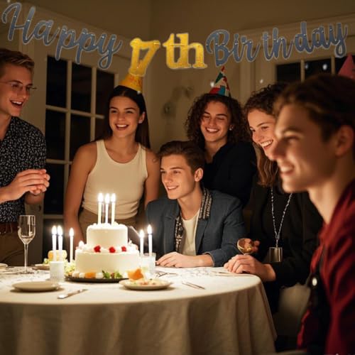 Happy 17th Birthday Banner - Pre-Strung Black and Gold Party Decoration