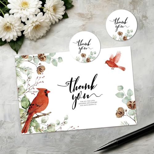 C2U 24 Pack Cardinal Sympathy Thank You Cards with Envelopes
