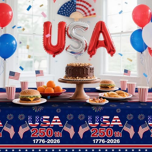 Patriotic Tablecloth for USA 250th Anniversary | 3 Pack, 54x108 in