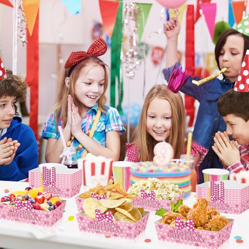 25 Pack Pink Mouse Birthday Party Food Trays - Polka Dot Design