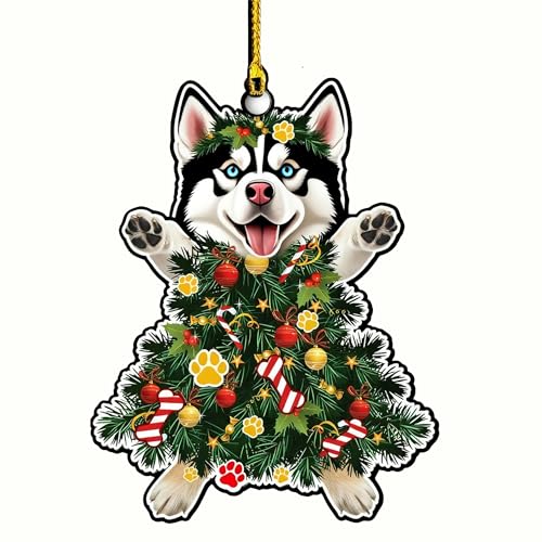 Siberian Husky Christmas Ornament - Hand-Painted Wooden Decor