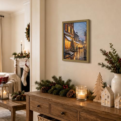 Christmas Wall Art Canvas Print Framed Vintage Snow Street Scene 16x12 - Red Barn