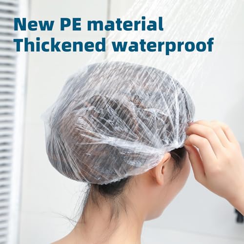 100PCS Disposable Clear Plastic Shower Caps - Large Waterproof Hair Caps
