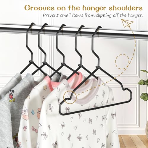 Black Aluminum Baby Hangers - 20 Pack, Space-Saving Toddler Clothing Organizers