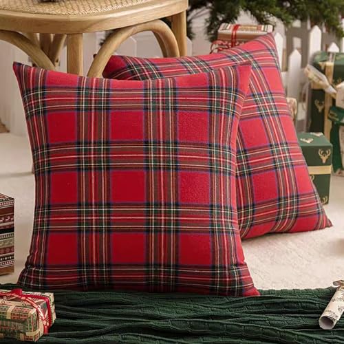 Pack of 2 Plaid Throw Pillow Covers - 17" Decorative Cushion Case