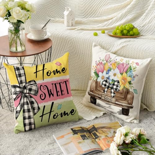 Spring Flowers Tulip Basket Throw Pillow Covers - Set of 4, 18x18