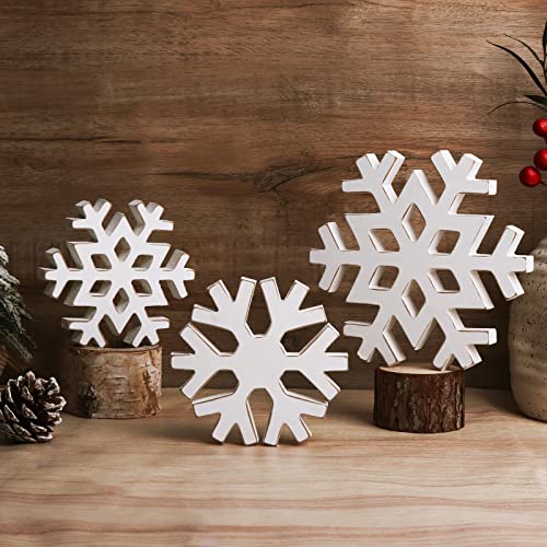 Christmas Snowflake Wooden Table Centerpiece Decor - 3 Pcs Farmhouse Holiday Decor