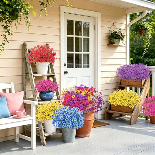 Roberly 24 Bundles of Multicolor Artificial Flowers for Outdoors